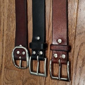Real Leather Belts (3) w/ Solid Brass Buckles